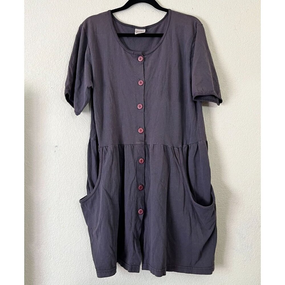 Christy Allen Cotton Basic Button Front Shift Dress Medium Short Sleeve Pockets
